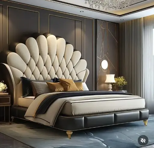 peacock white fabric double bed