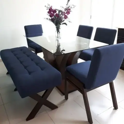 Navy Blue Dining With 5 chairs and 1 Flat sheat