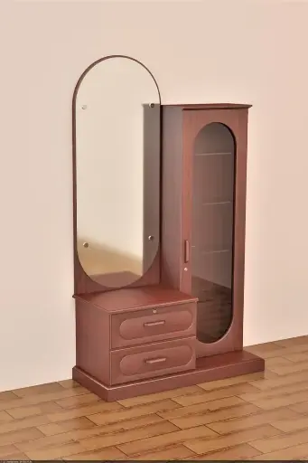 Dressing Table: 18mm MDF Process Wood with Solid Beech Wood & Natural Deep color Lacquer polish, Oval Shape Mirror