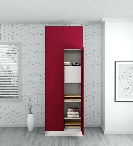 2 Door Wardrobes - Slimline 2 Door Almirah in Textured Ceremine Red