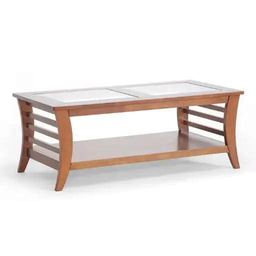 Wood Modern Coffee Table with Glass Inlay
