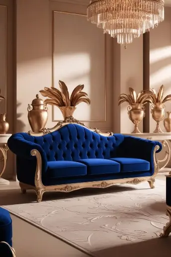 Velvet Revolution: Blue Sofa Meets Golden Glam