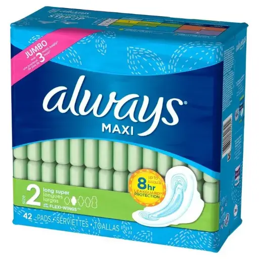 Always Maxi Pads Long Super Absorbency Unscented with Wings